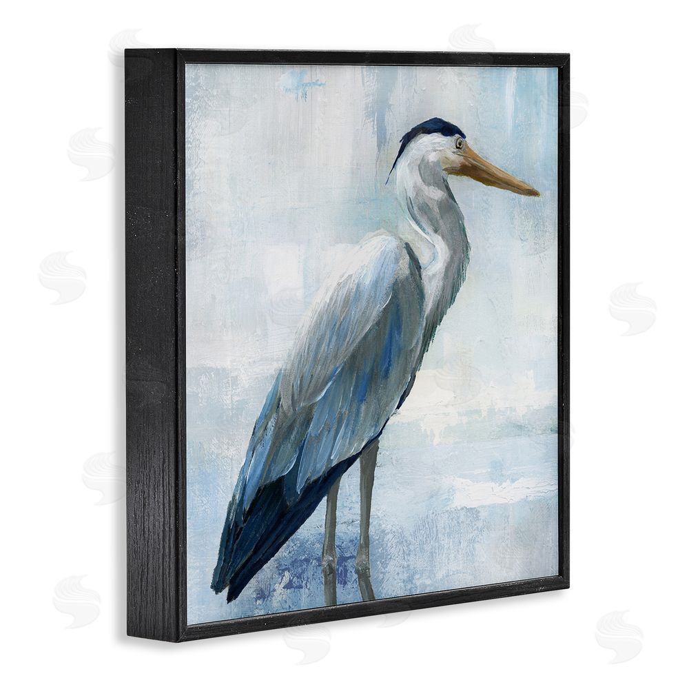 Nan Serene Blue Heron In Aqua Black Framed Giclee Wall Art Print