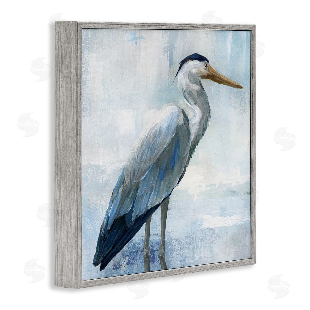 Nan Serene Blue Heron In Aqua Gray Framed Giclee Wall Art Print