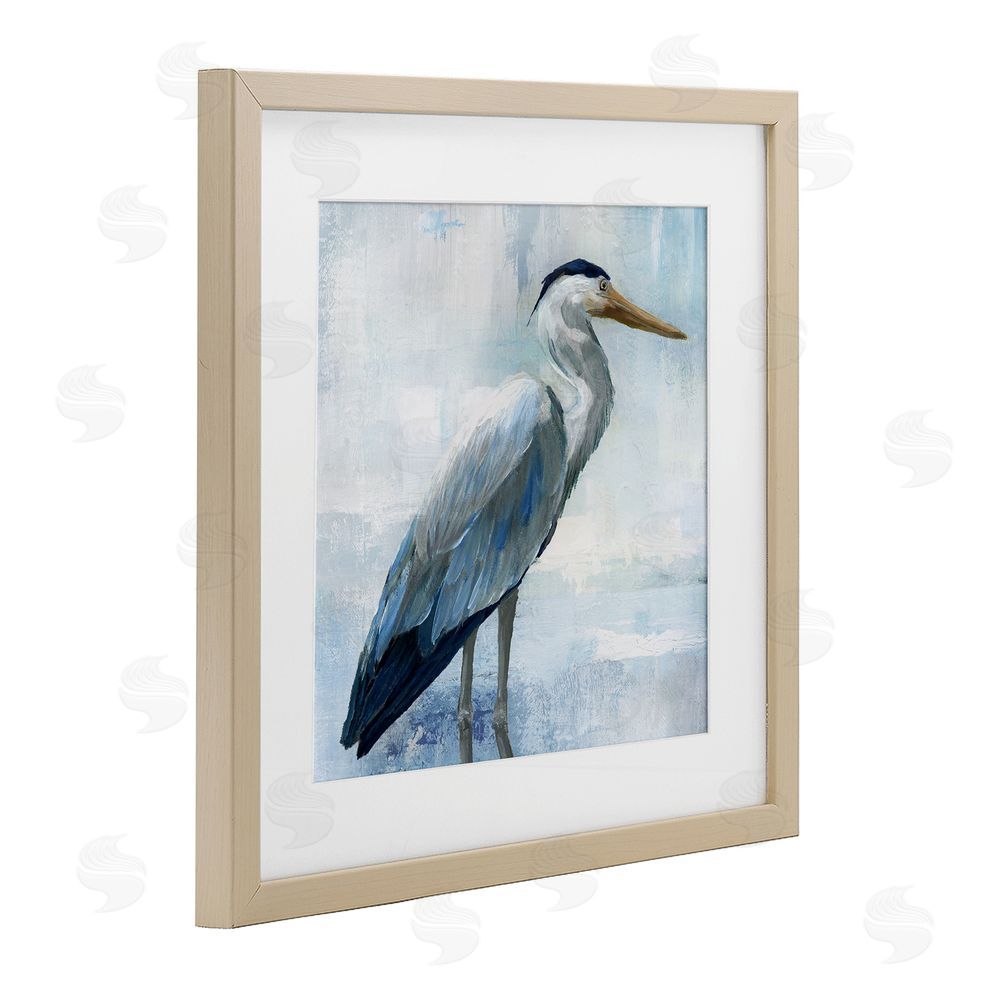 Nan Serene Blue Heron In Aqua Brown Framed Print Under Glass Wall Art
