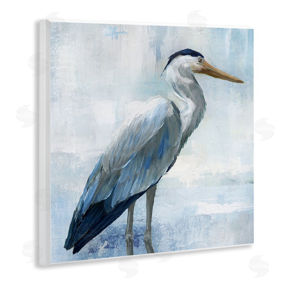 Nan Serene Blue Heron In Aqua Wooden Wall Plaque Art Print