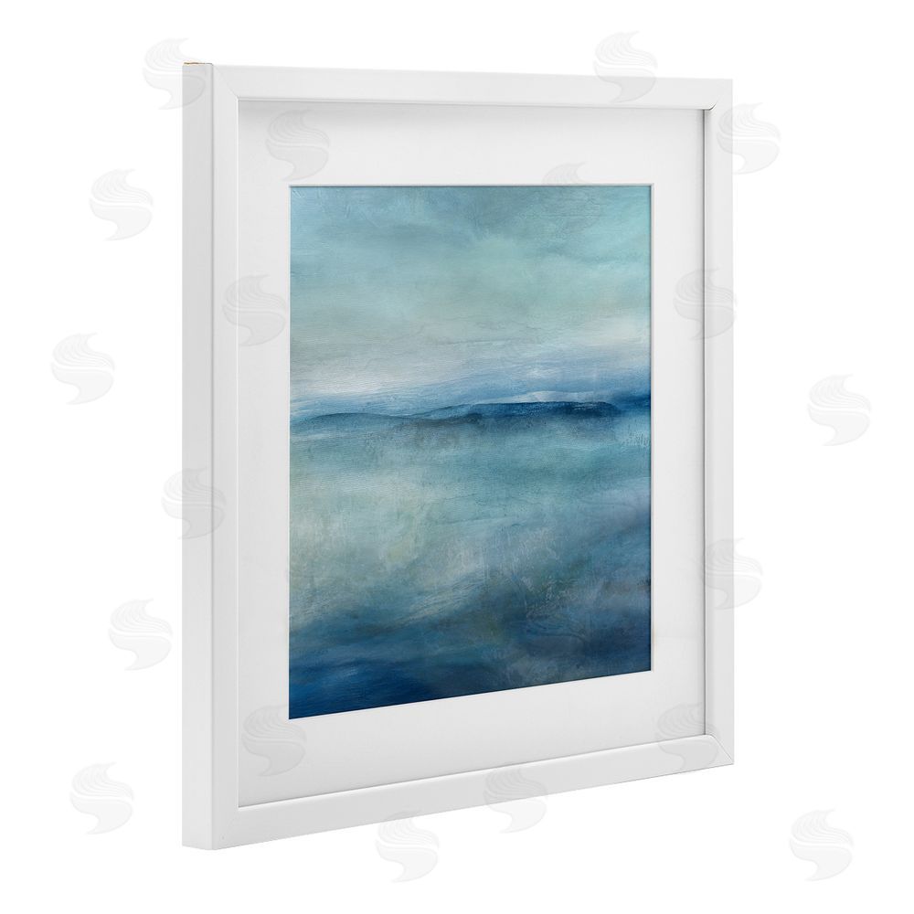 Carol Robinson Misty Blue Coastal Horizon White Framed Print Under Glass Wall Art