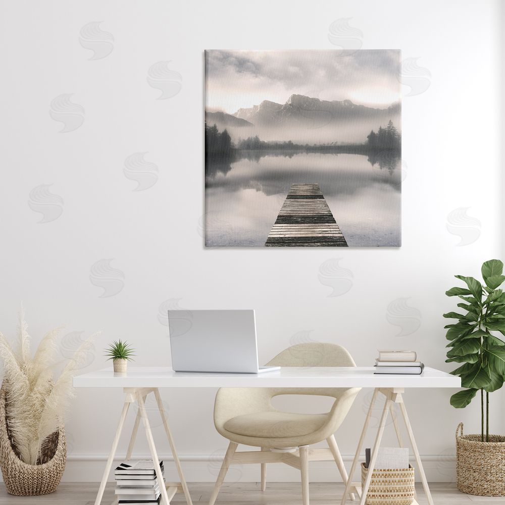 Irene Weisz Calm Reflective Waters & Mountains Stretched Canvas Wall Art in Room