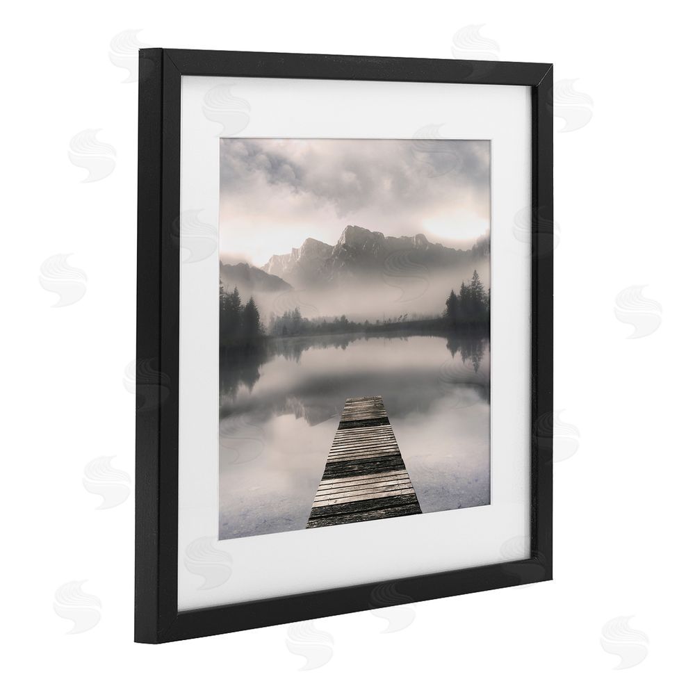 Irene Weisz Calm Reflective Waters & Mountains Black Framed Print Under Glass Wall Art