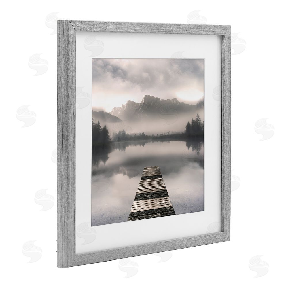 Irene Weisz Calm Reflective Waters & Mountains Gray Framed Print Under Glass Wall Art