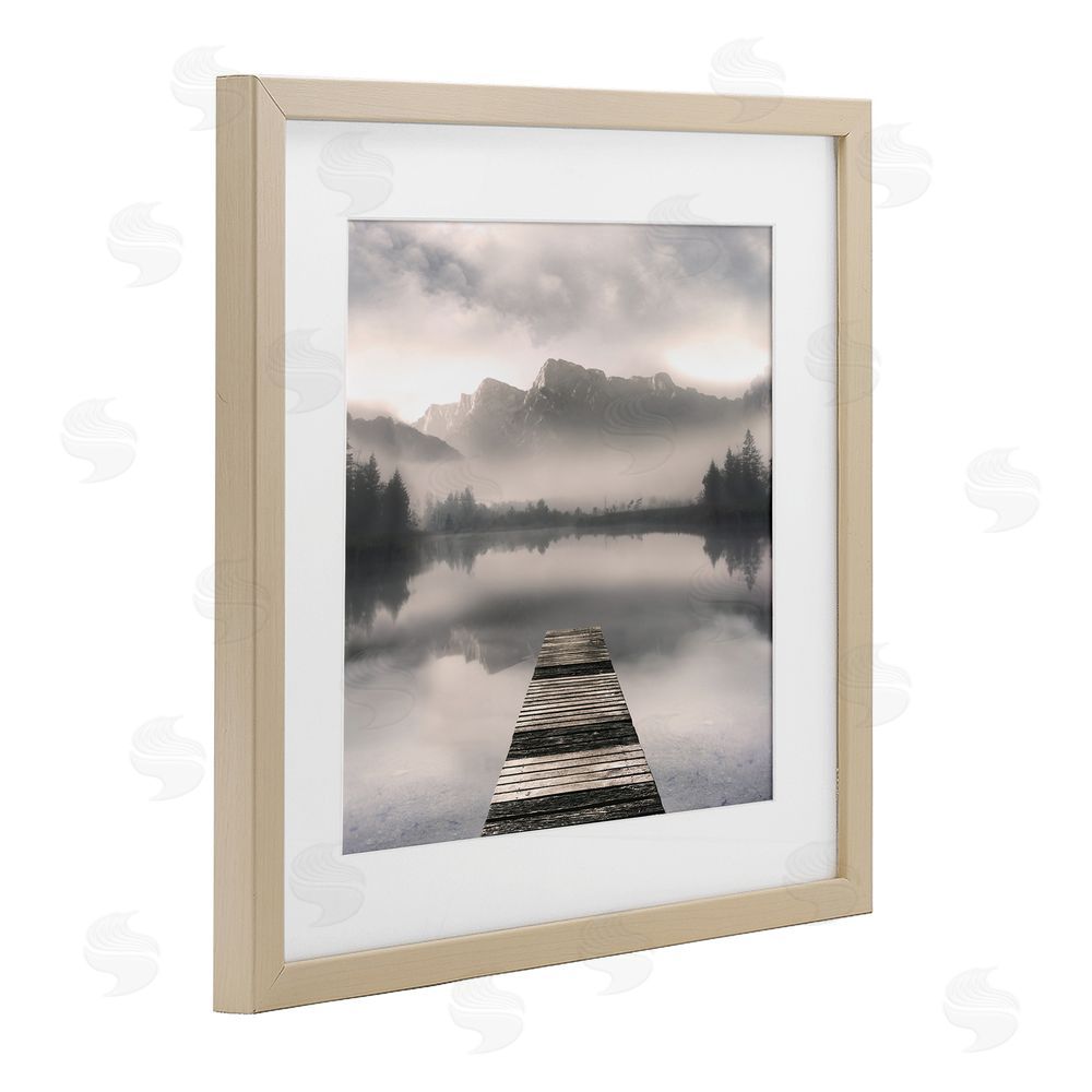 Irene Weisz Calm Reflective Waters & Mountains Brown Framed Print Under Glass Wall Art