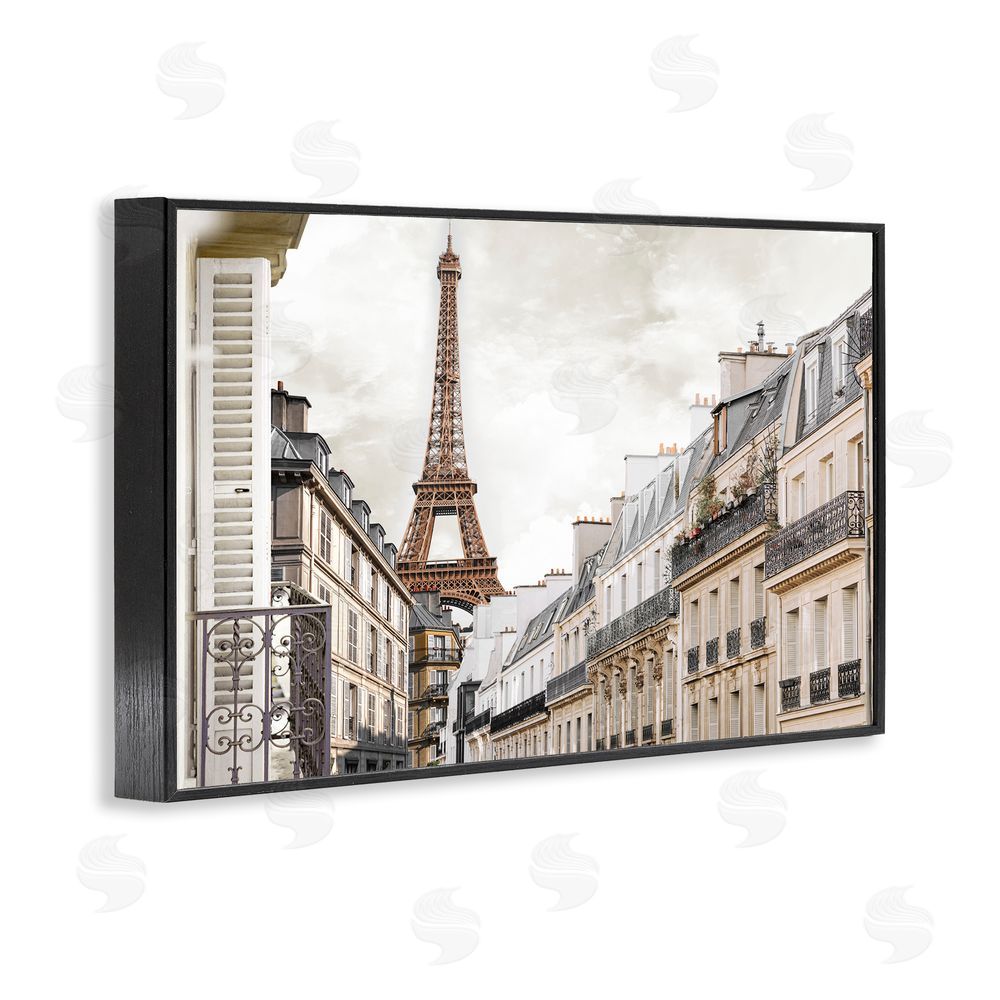 CAD Designs Eiffel Tower Through Parisian Balconies Black Framed Giclee Wall Art Print