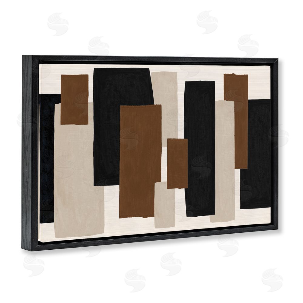Janet Tava Minimal Vertical Blocks in Earth Tones Black Floating Frame Canvas Wall Art Print