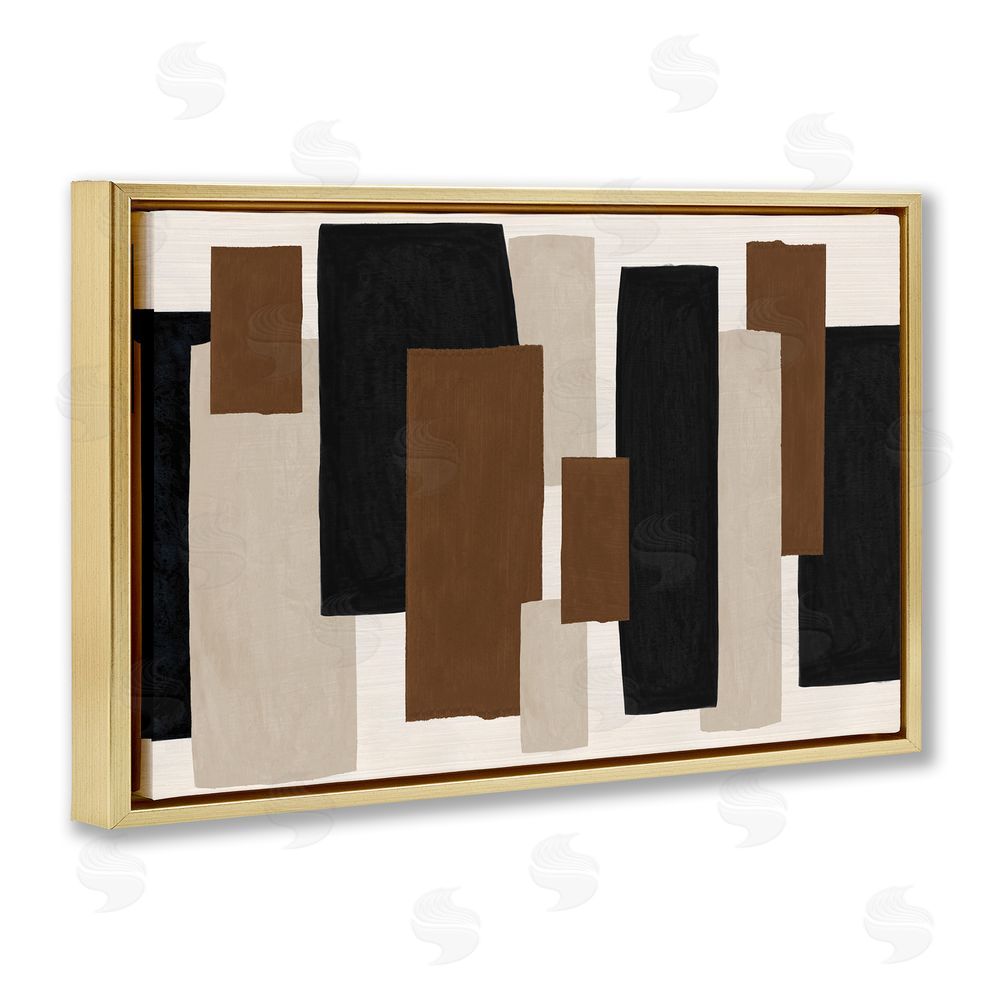 Janet Tava Minimal Vertical Blocks in Earth Tones Gold Floating Frame Canvas Wall Art Print