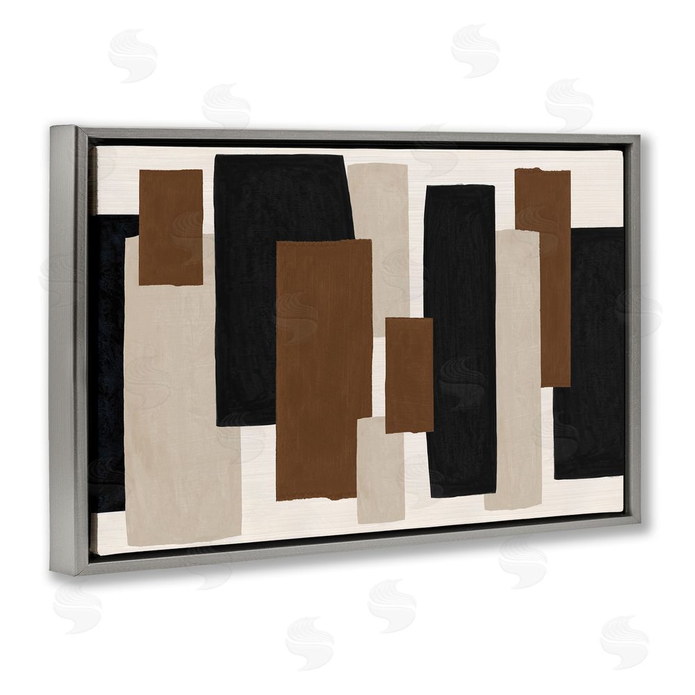 Janet Tava Minimal Vertical Blocks in Earth Tones Gray Floating Frame Canvas Wall Art Print