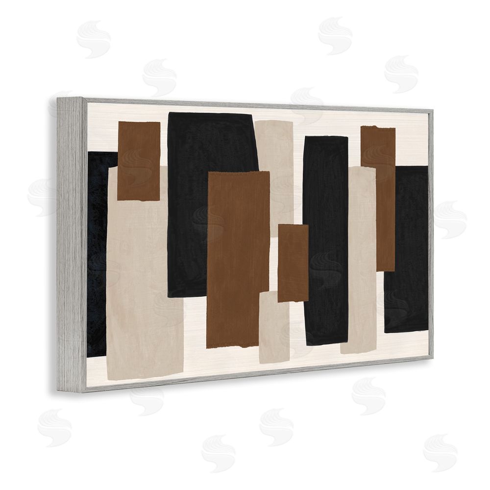 Janet Tava Minimal Vertical Blocks in Earth Tones Gray Framed Giclee Wall Art Print