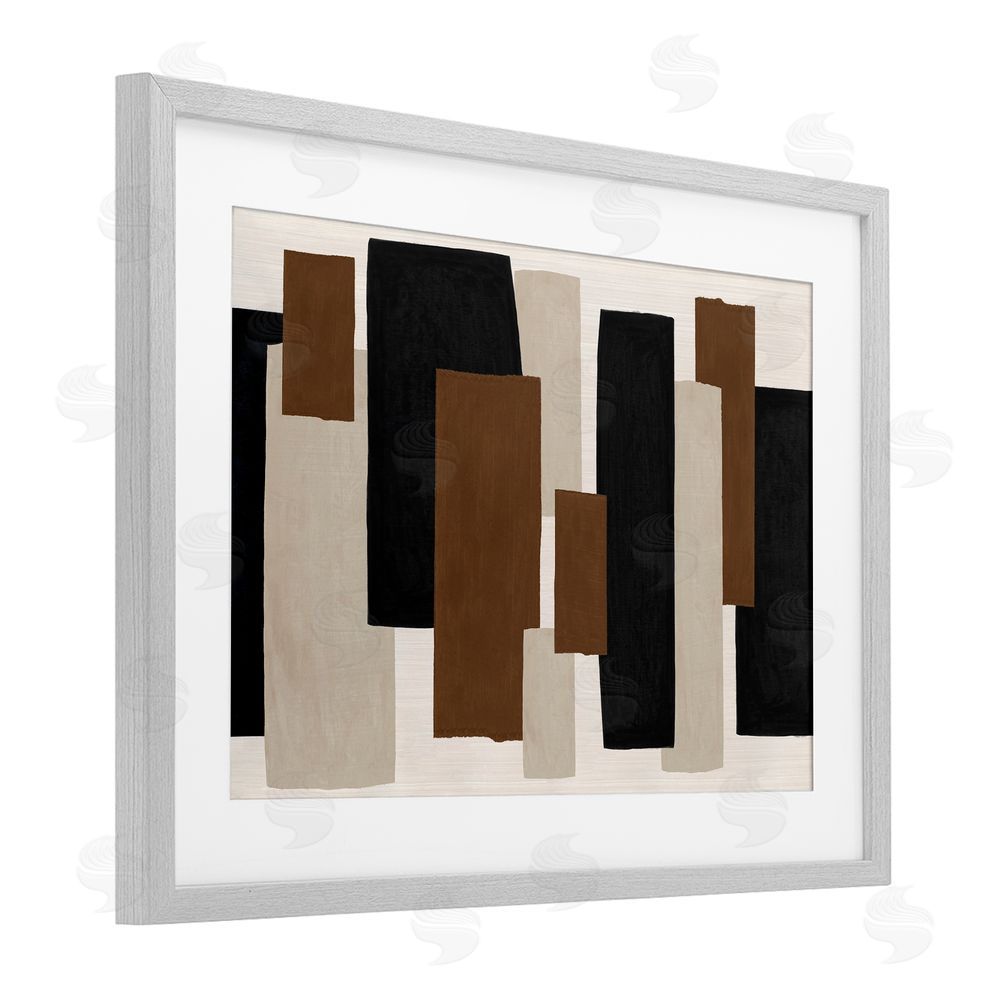 Janet Tava Minimal Vertical Blocks in Earth Tones Gray Framed Print Under Glass Wall Art