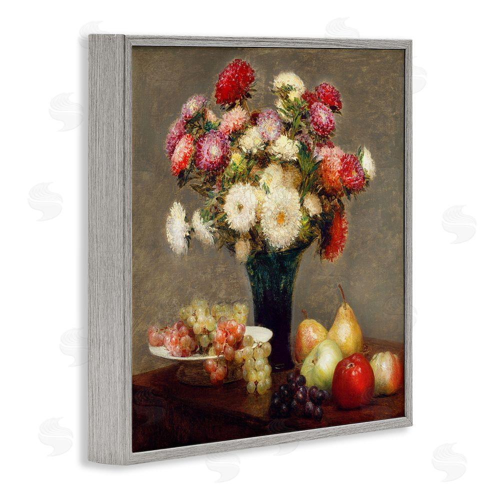 CAD Designs Fruit & Asters Still Life Gray Framed Giclee Wall Art Print