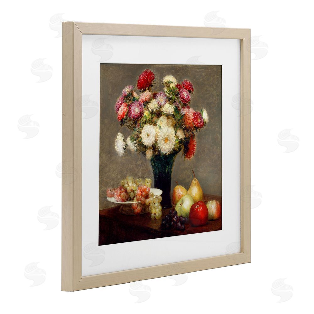 CAD Designs Fruit & Asters Still Life Brown Framed Print Under Glass Wall Art