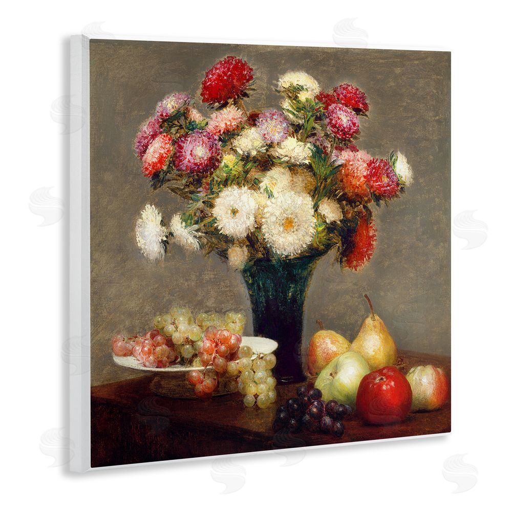 CAD Designs Fruit & Asters Still Life Wooden Wall Plaque Art Print