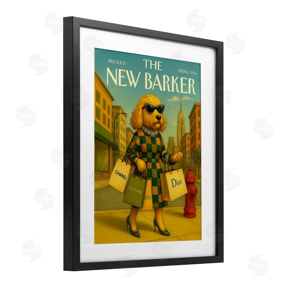 Grotto Studios New Barker Dog Magazine Black Framed Print Under Glass Wall Art