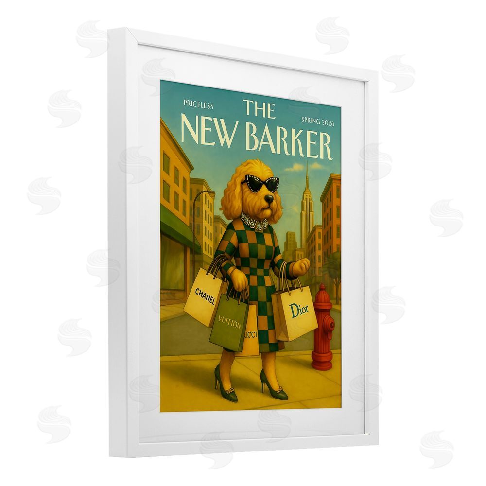 Grotto Studios New Barker Dog Magazine White Framed Print Under Glass Wall Art