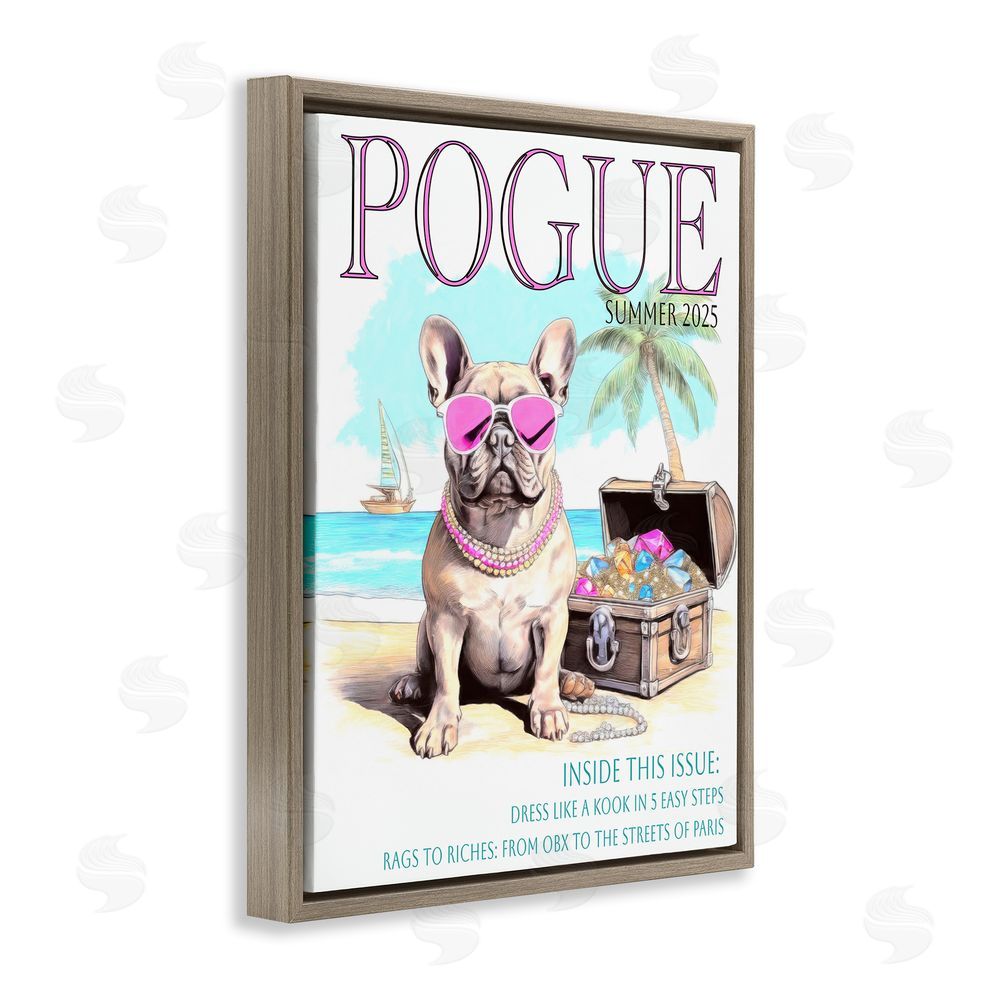 Grotto Studios Pogue Summer Dog Fashion Brown Floating Frame Canvas Wall Art Print