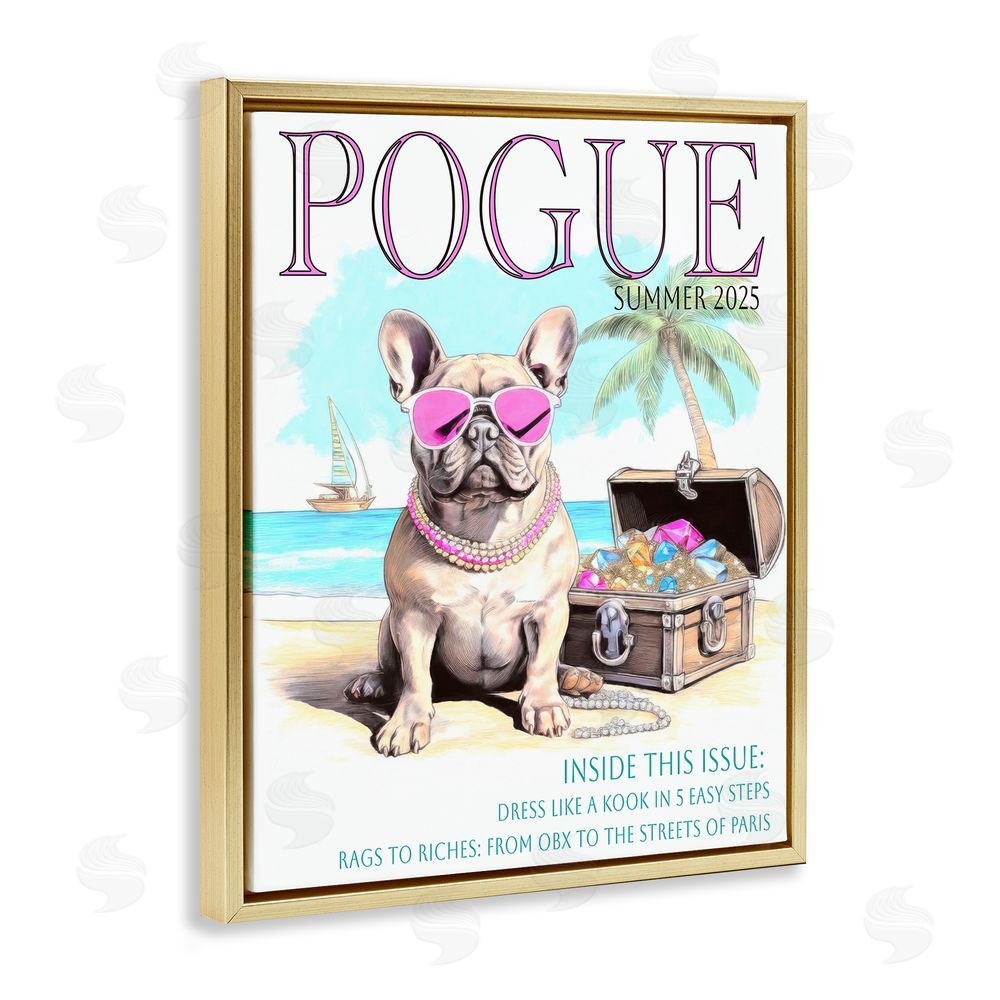 Grotto Studios Pogue Summer Dog Fashion Gold Floating Frame Canvas Wall Art Print