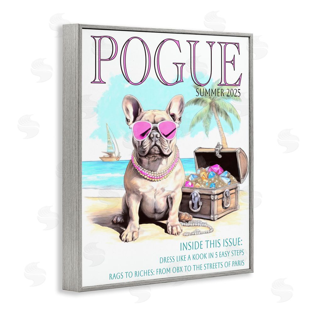 Grotto Studios Pogue Summer Dog Fashion Gray Framed Giclee Wall Art Print