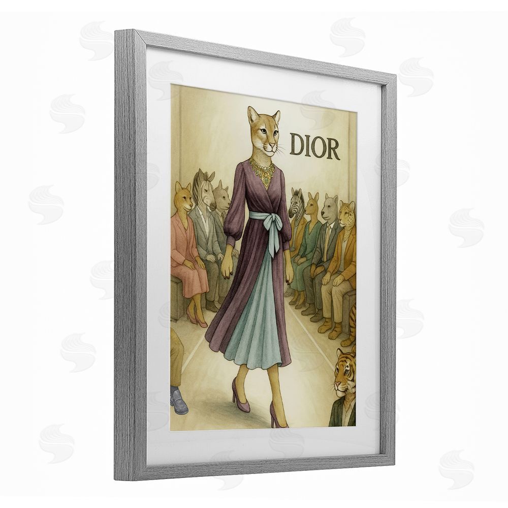 Grotto Studios Fashion Runway Cougar Gray Framed Print Under Glass Wall Art