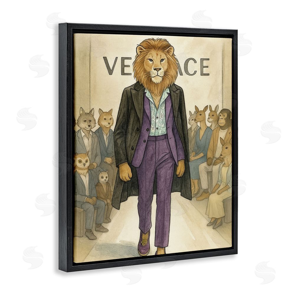 Grotto Studios Fashion Runway Lion Black Floating Frame Canvas Wall Art Print