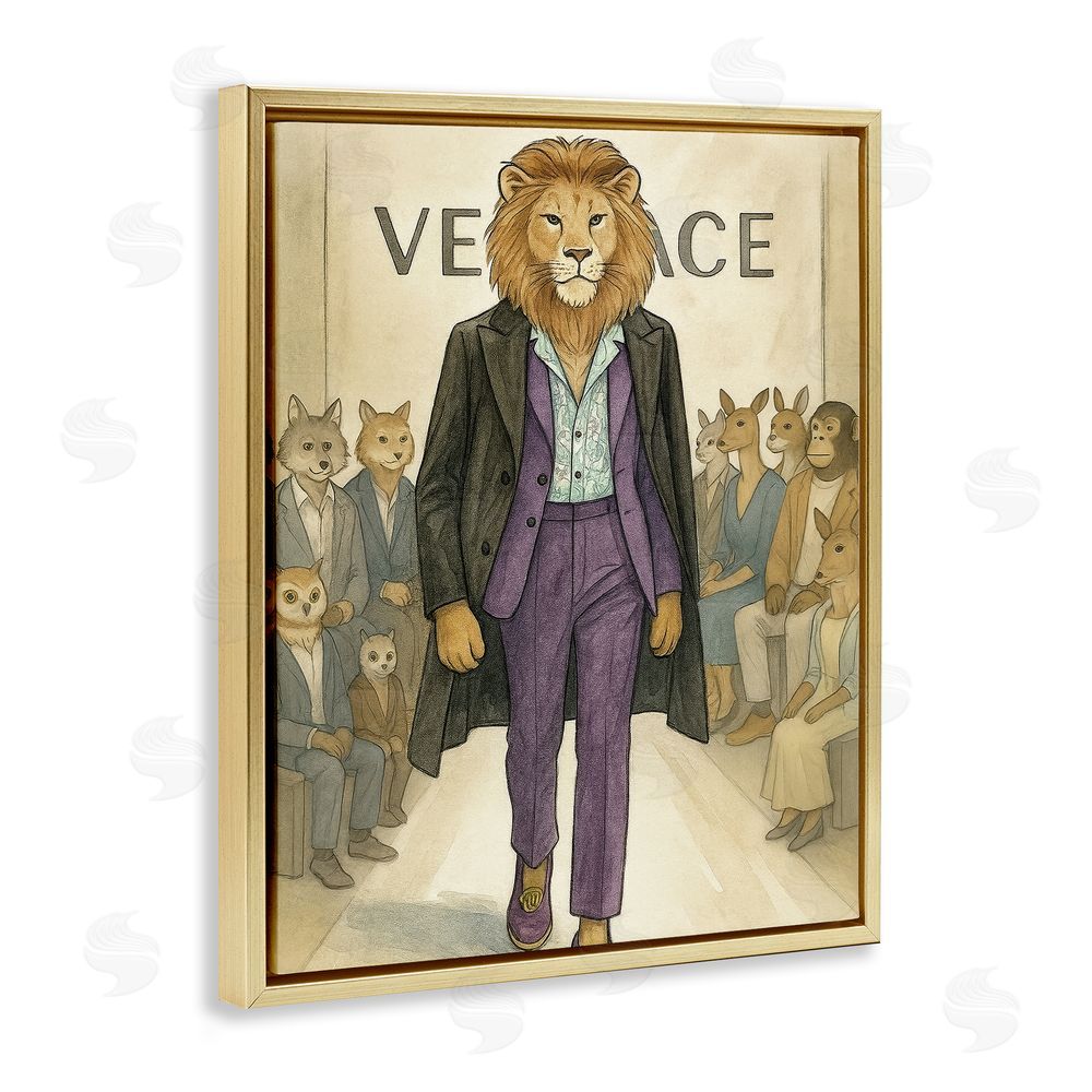 Grotto Studios Fashion Runway Lion Gold Floating Frame Canvas Wall Art Print