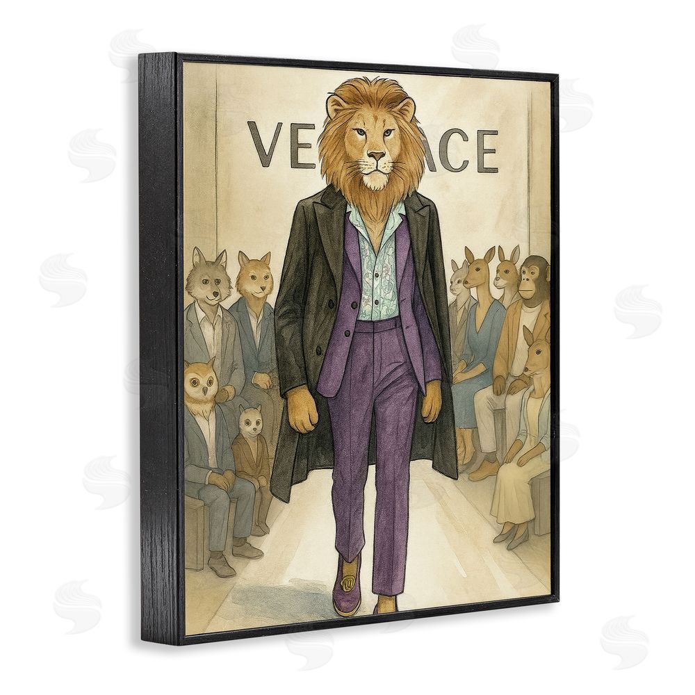 Grotto Studios Fashion Runway Lion Black Framed Giclee Wall Art Print
