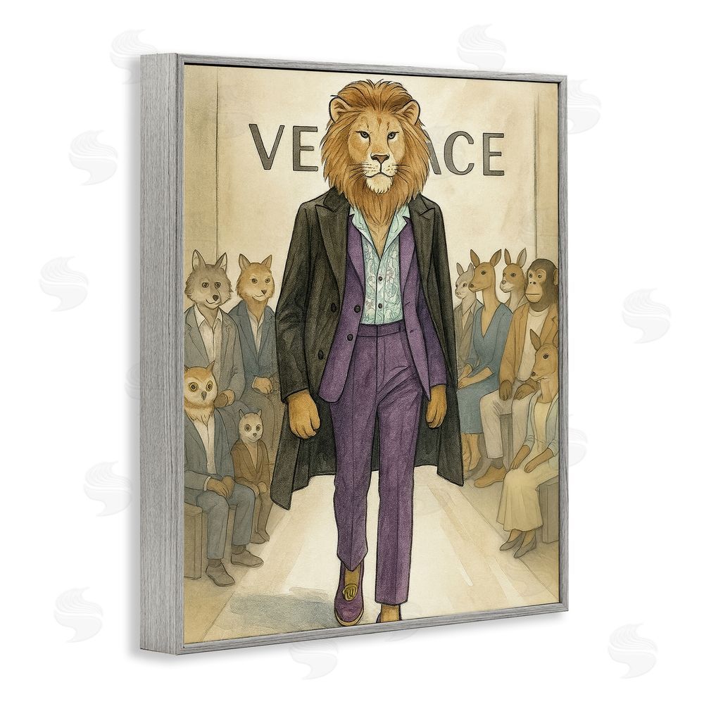 Grotto Studios Fashion Runway Lion Gray Framed Giclee Wall Art Print