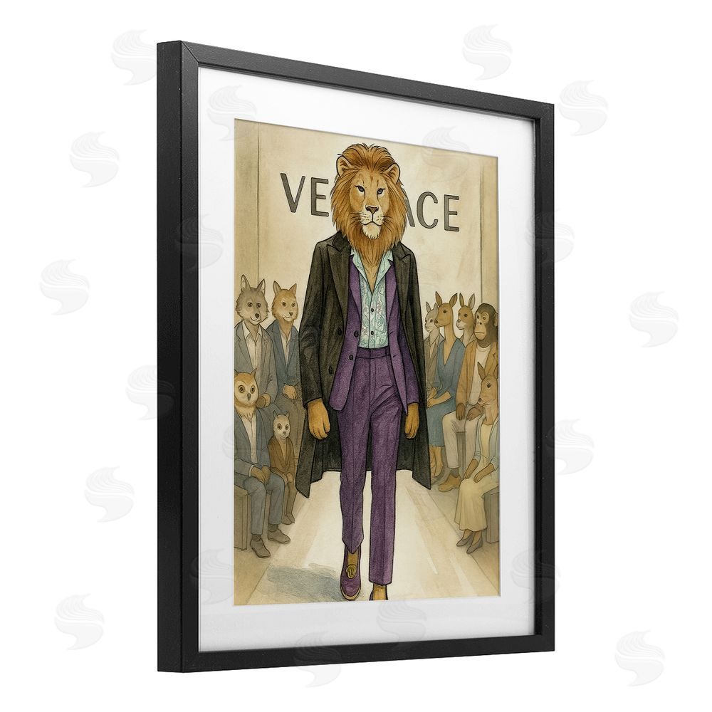 Grotto Studios Fashion Runway Lion Black Framed Print Under Glass Wall Art