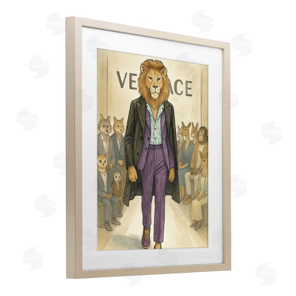 Grotto Studios Fashion Runway Lion Birch Framed Print Under Glass Wall Art
