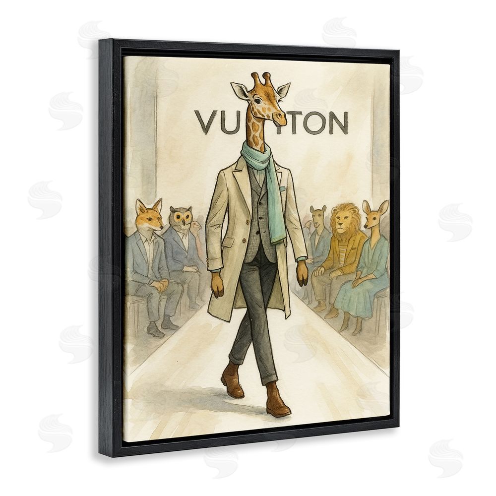 Grotto Studios Fashion Runway Giraffe Black Floating Frame Canvas Wall Art Print