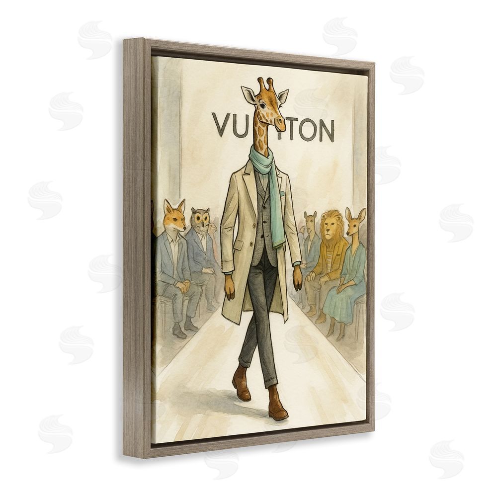 Grotto Studios Fashion Runway Giraffe Brown Floating Frame Canvas Wall Art Print