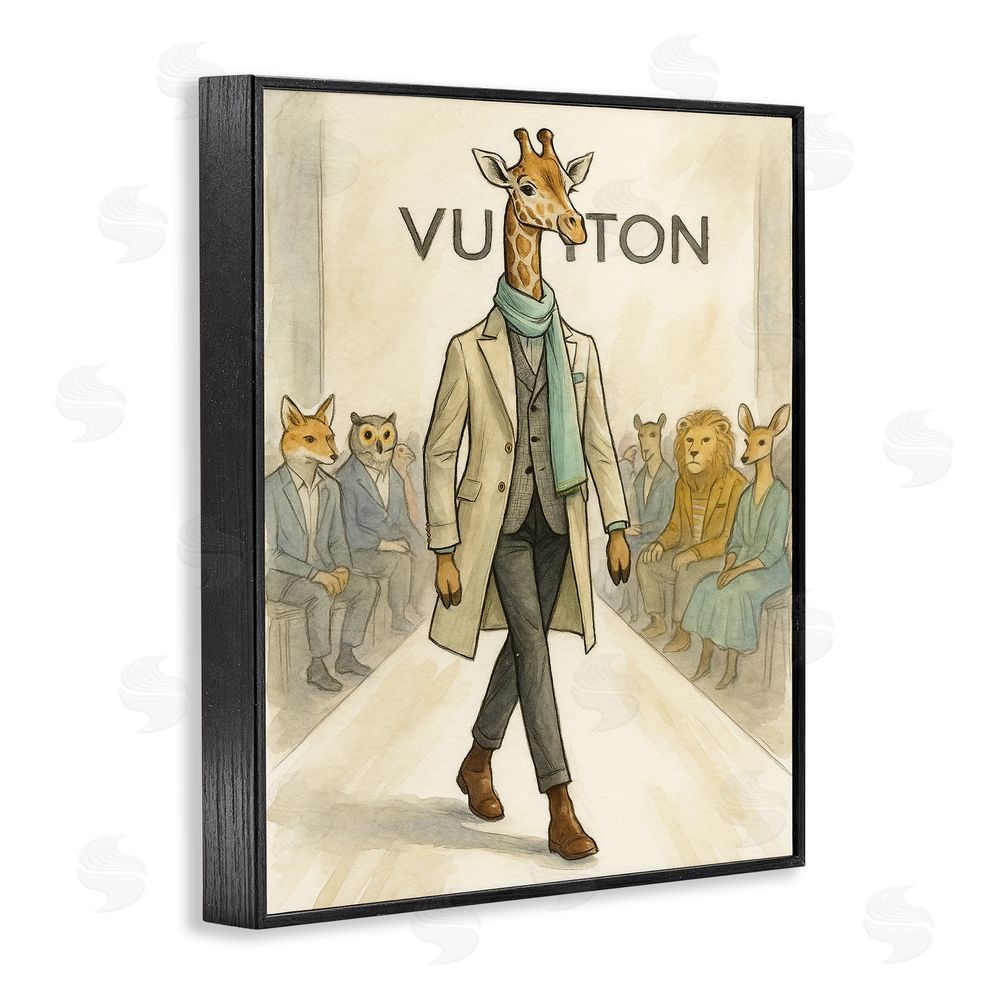 Grotto Studios Fashion Runway Giraffe Black Framed Giclee Wall Art Print