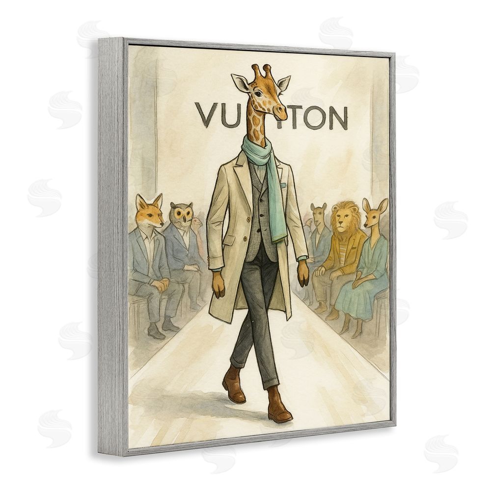 Grotto Studios Fashion Runway Giraffe Gray Framed Giclee Wall Art Print
