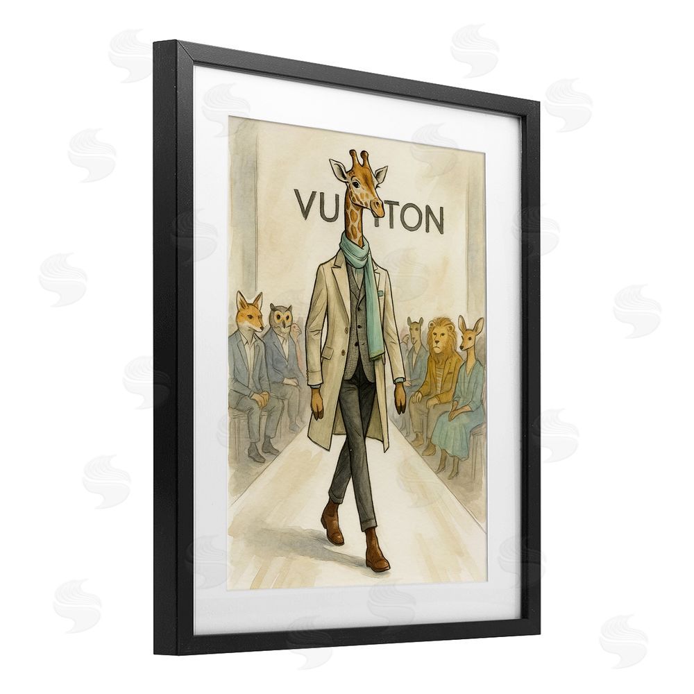 Grotto Studios Fashion Runway Giraffe Black Framed Print Under Glass Wall Art