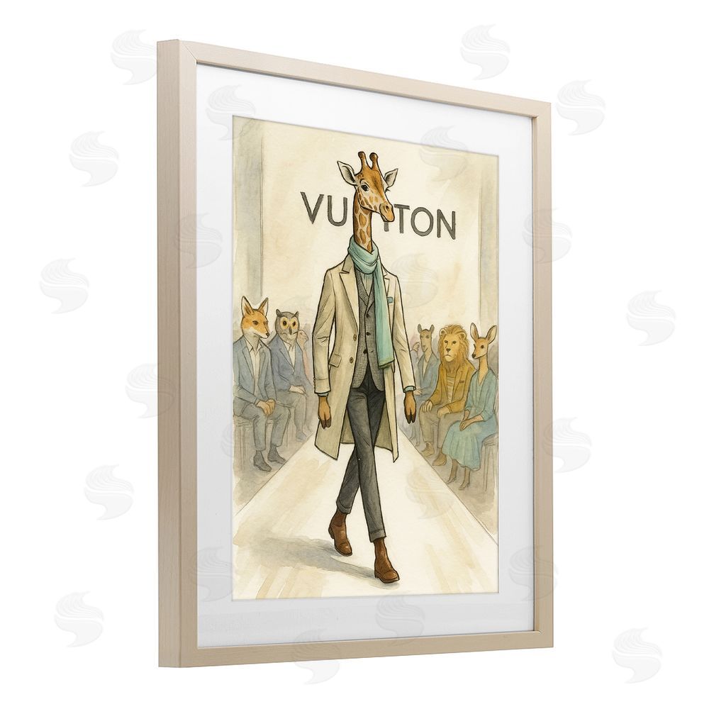 Grotto Studios Fashion Runway Giraffe Birch Framed Print Under Glass Wall Art