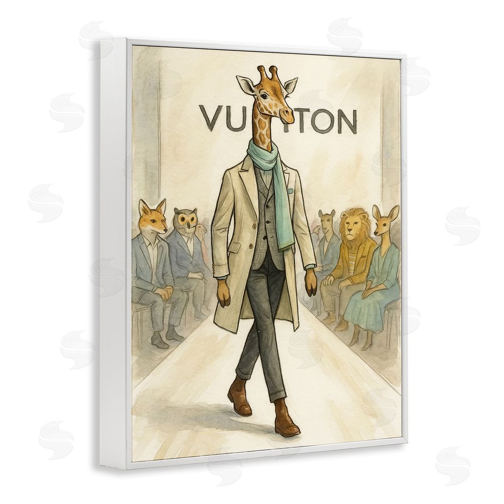 Grotto Studios Fashion Runway Giraffe White Framed Giclee Wall Art Print