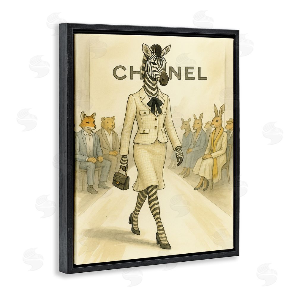 Grotto Studios Fashion Runway Zebra Black Floating Frame Canvas Wall Art Print