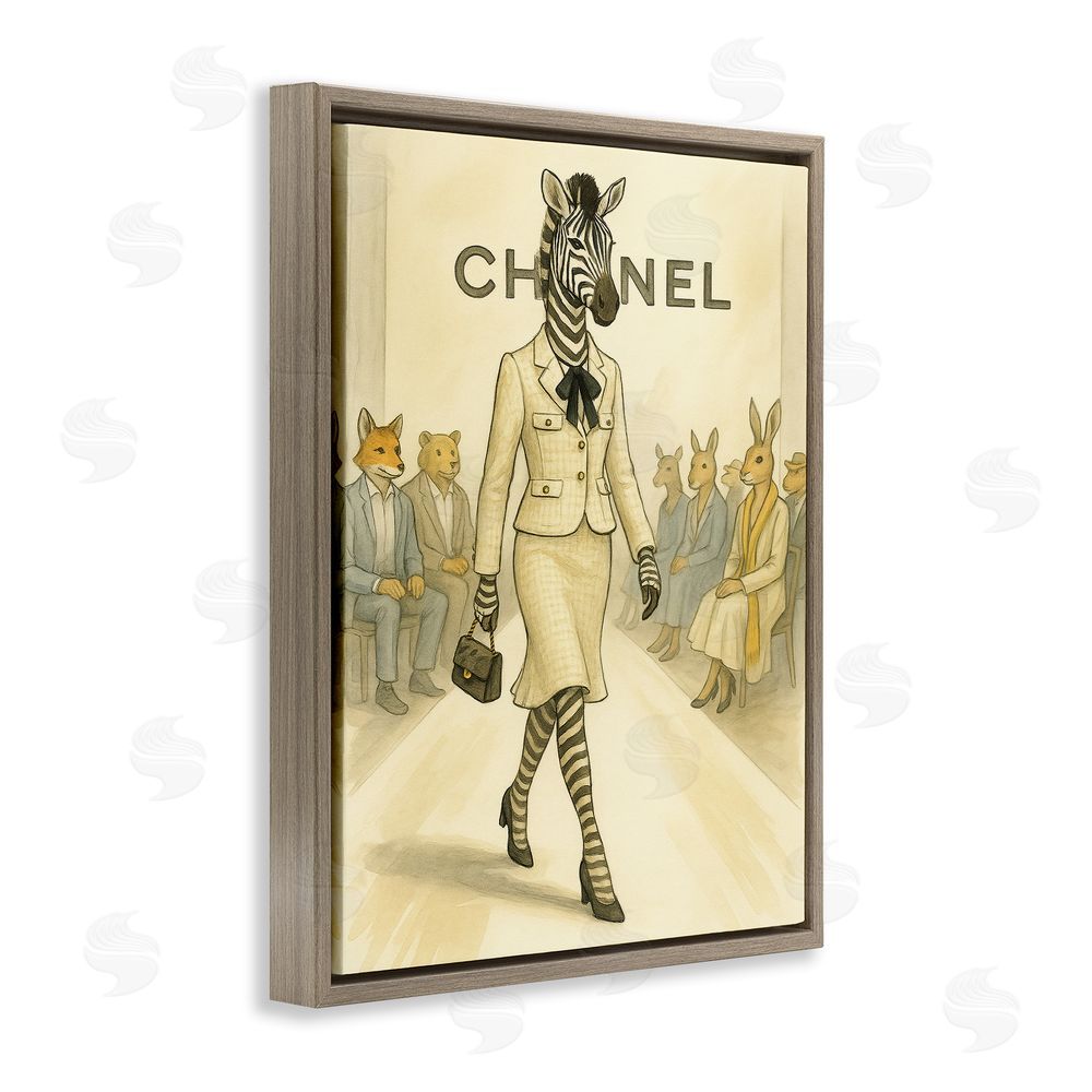 Grotto Studios Fashion Runway Zebra Brown Floating Frame Canvas Wall Art Print