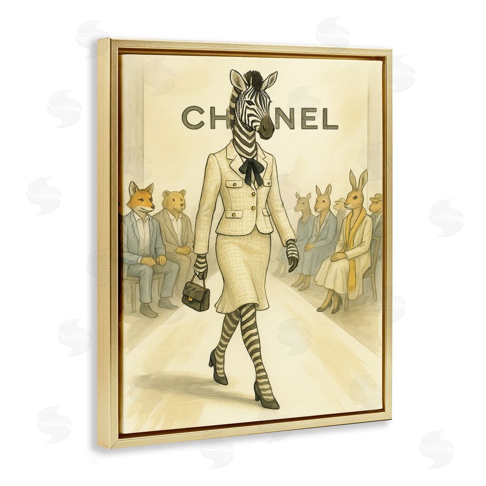 Grotto Studios Fashion Runway Zebra Gold Floating Frame Canvas Wall Art Print