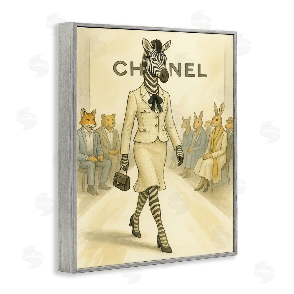Grotto Studios Fashion Runway Zebra Gray Framed Giclee Wall Art Print