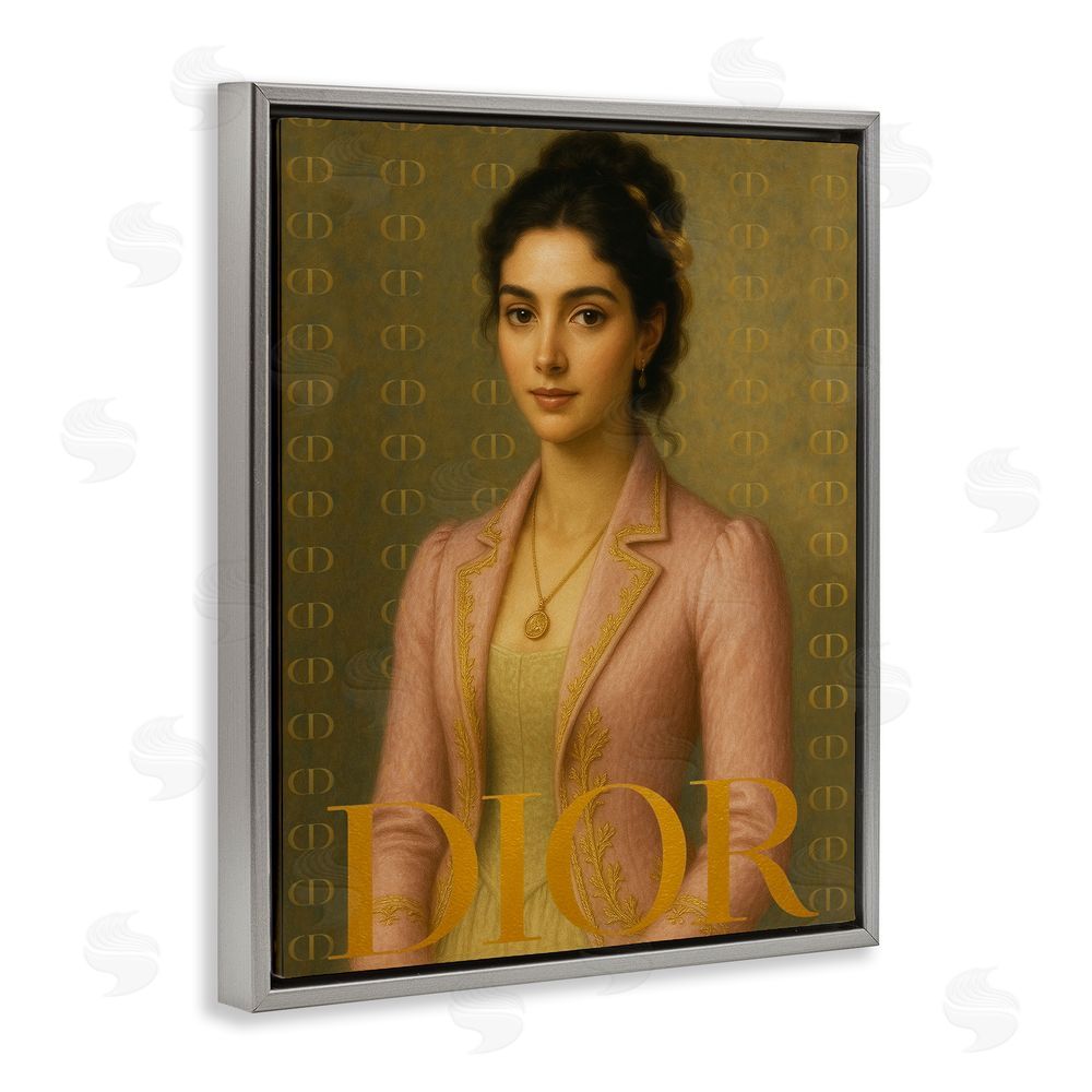 Grotto Studios Iconic Gentlewoman Fashion Gray Floating Frame Canvas Wall Art Print