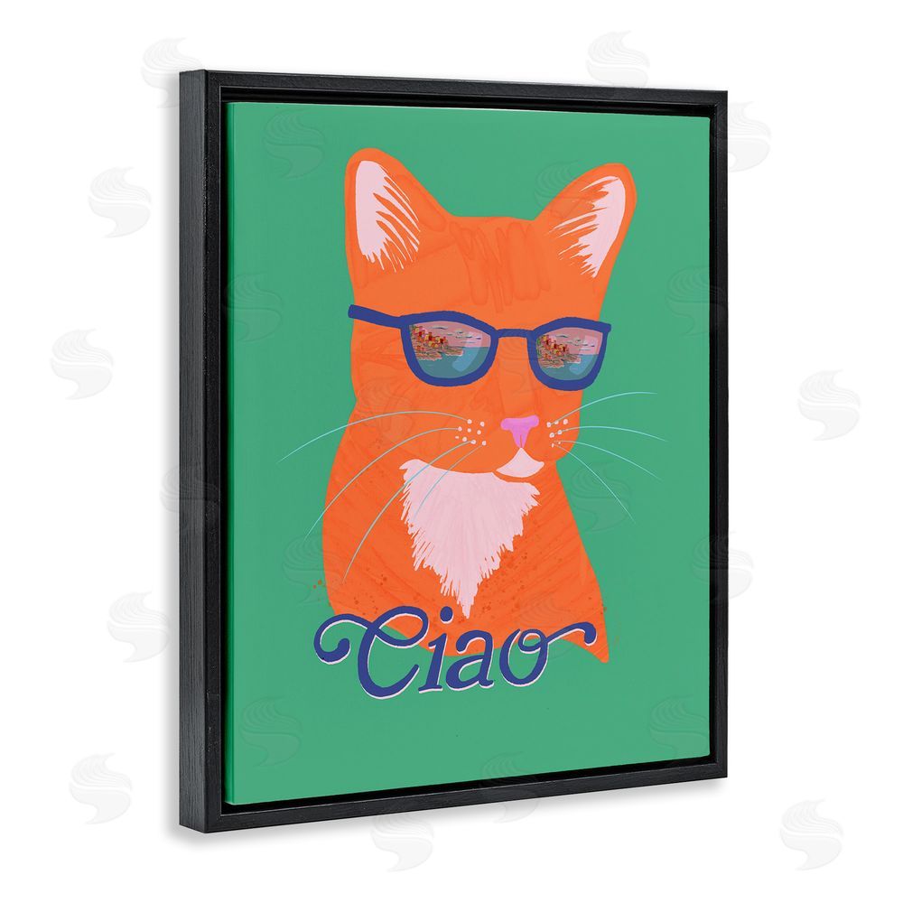 Steffanie Pisula Ciao Cool Cat Summer Vibes Black Floating Frame Canvas Wall Art Print
