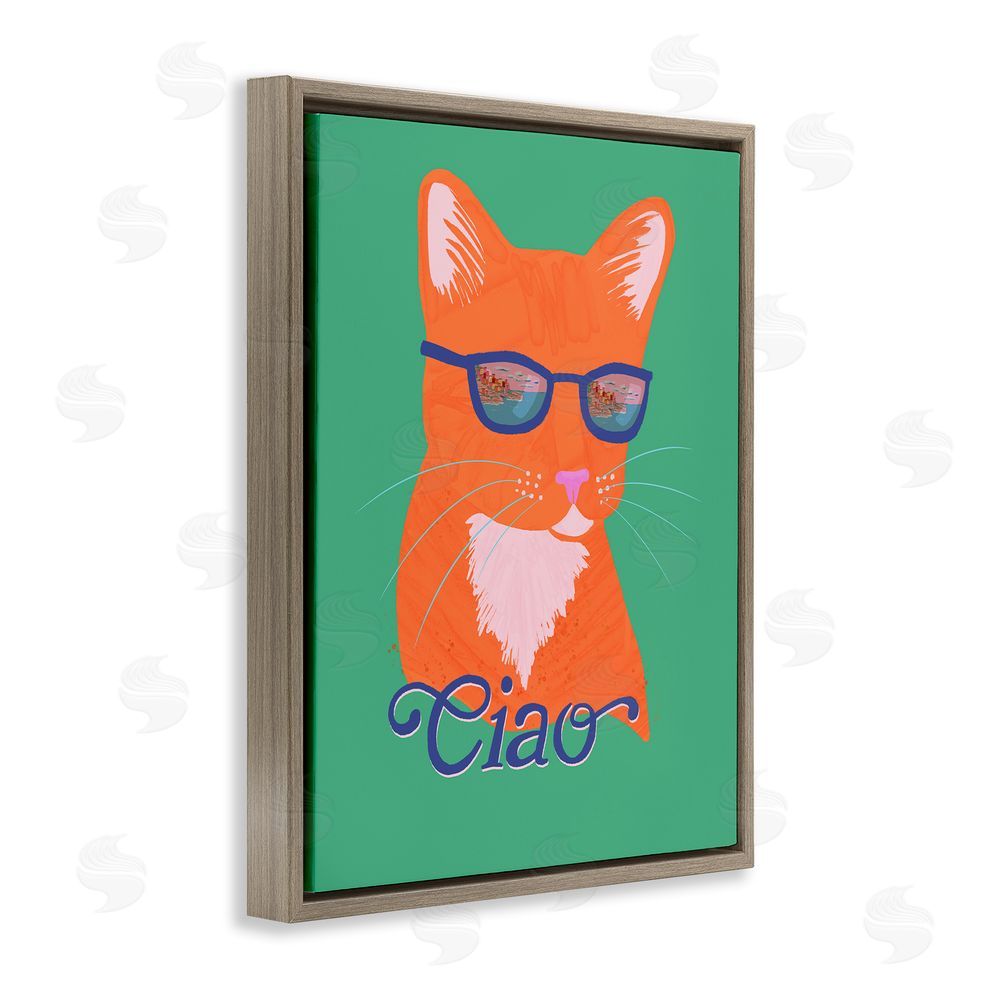 Steffanie Pisula Ciao Cool Cat Summer Vibes Brown Floating Frame Canvas Wall Art Print