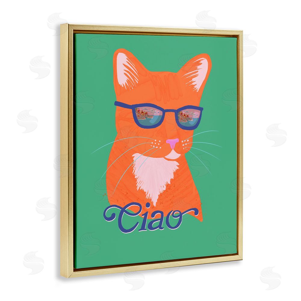 Steffanie Pisula Ciao Cool Cat Summer Vibes Gold Floating Frame Canvas Wall Art Print