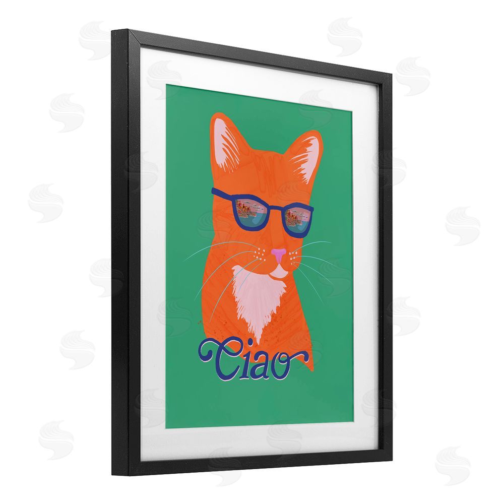 Steffanie Pisula Ciao Cool Cat Summer Vibes Black Framed Print Under Glass Wall Art