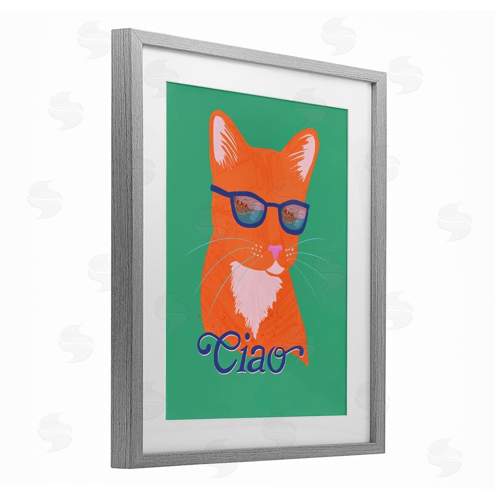 Steffanie Pisula Ciao Cool Cat Summer Vibes Gray Framed Print Under Glass Wall Art
