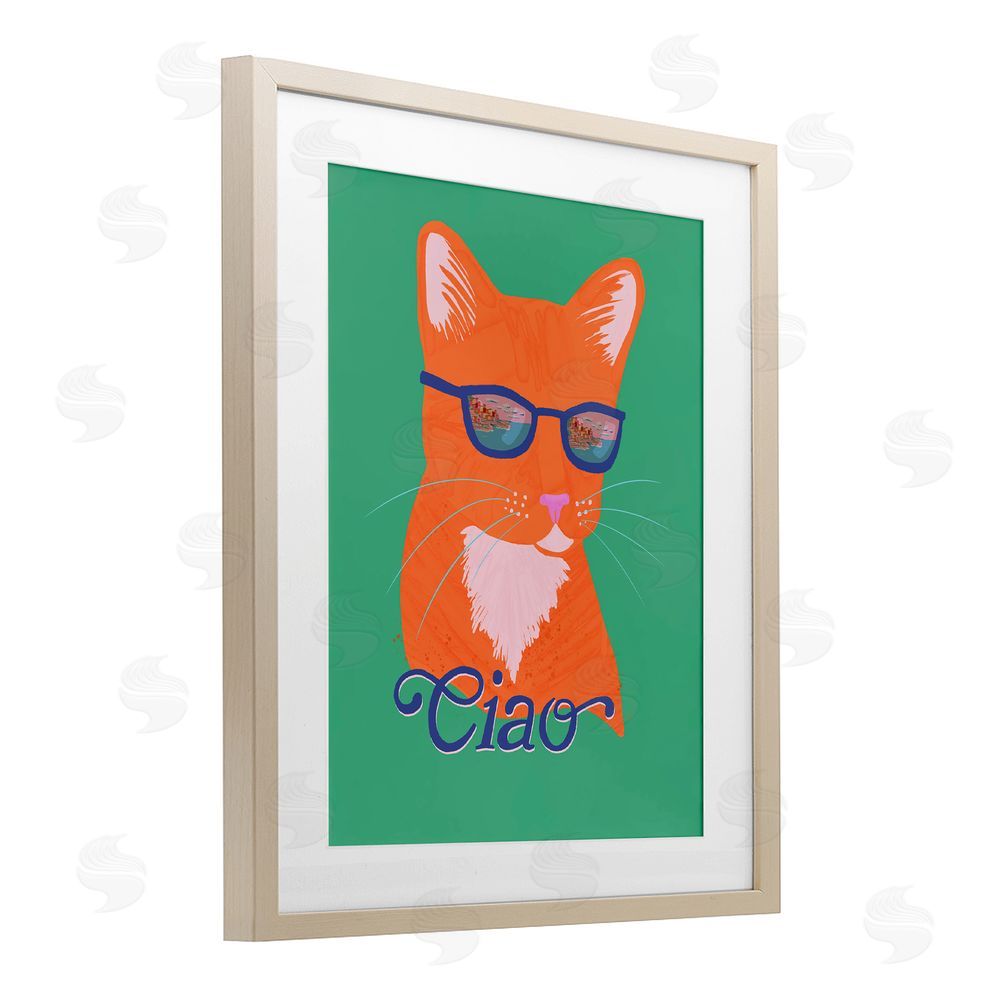 Steffanie Pisula Ciao Cool Cat Summer Vibes Brown Framed Print Under Glass Wall Art