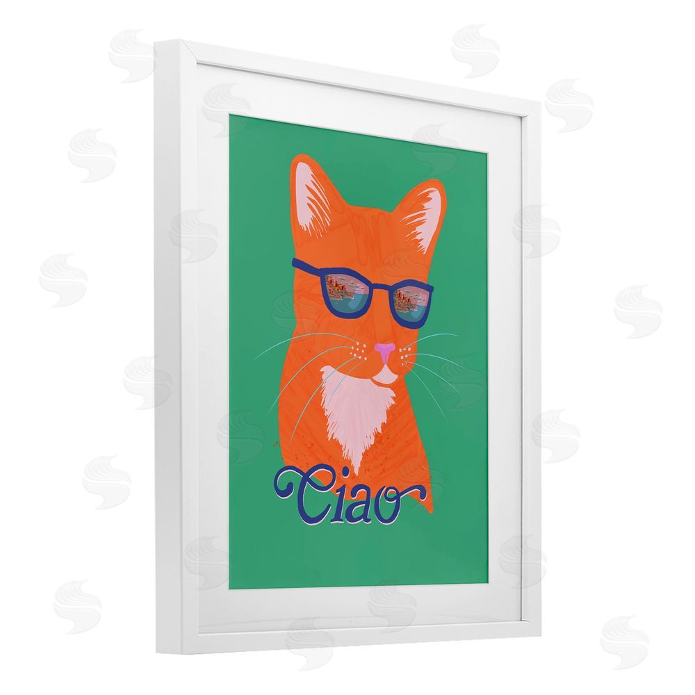 Steffanie Pisula Ciao Cool Cat Summer Vibes White Framed Print Under Glass Wall Art