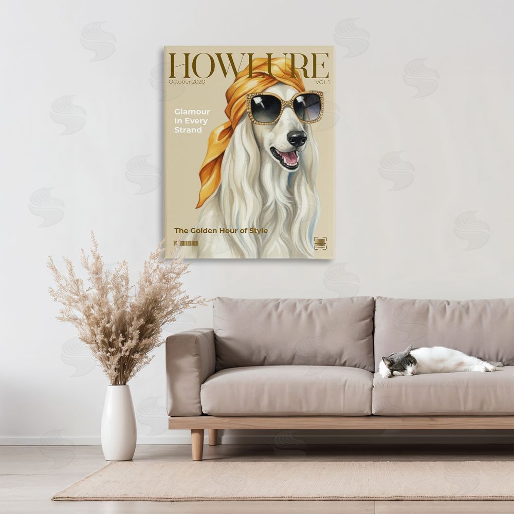A Barefoot Stylist Howlure Dog Fashion Magazine Stretched Canvas Wall Art in Room